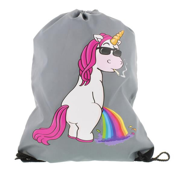 Turnbeutel grau mit Kordelzug, Rauchendes Einhorn