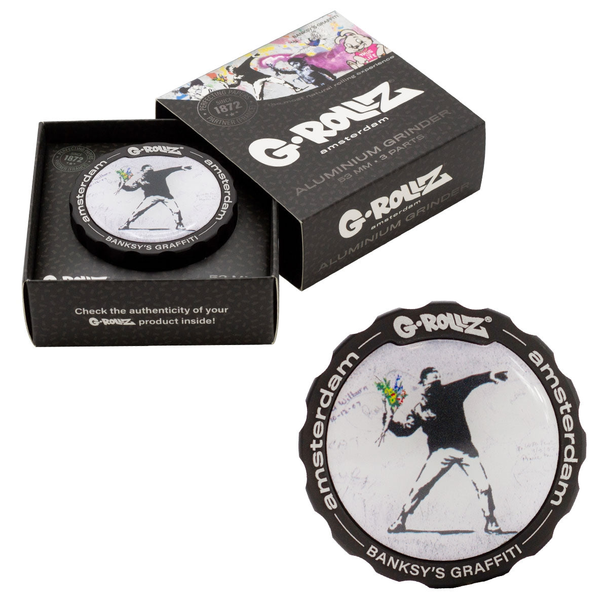 G-Rollz Banksy Graffiti 'Flower Thrower' 3part Grinder - 53mm