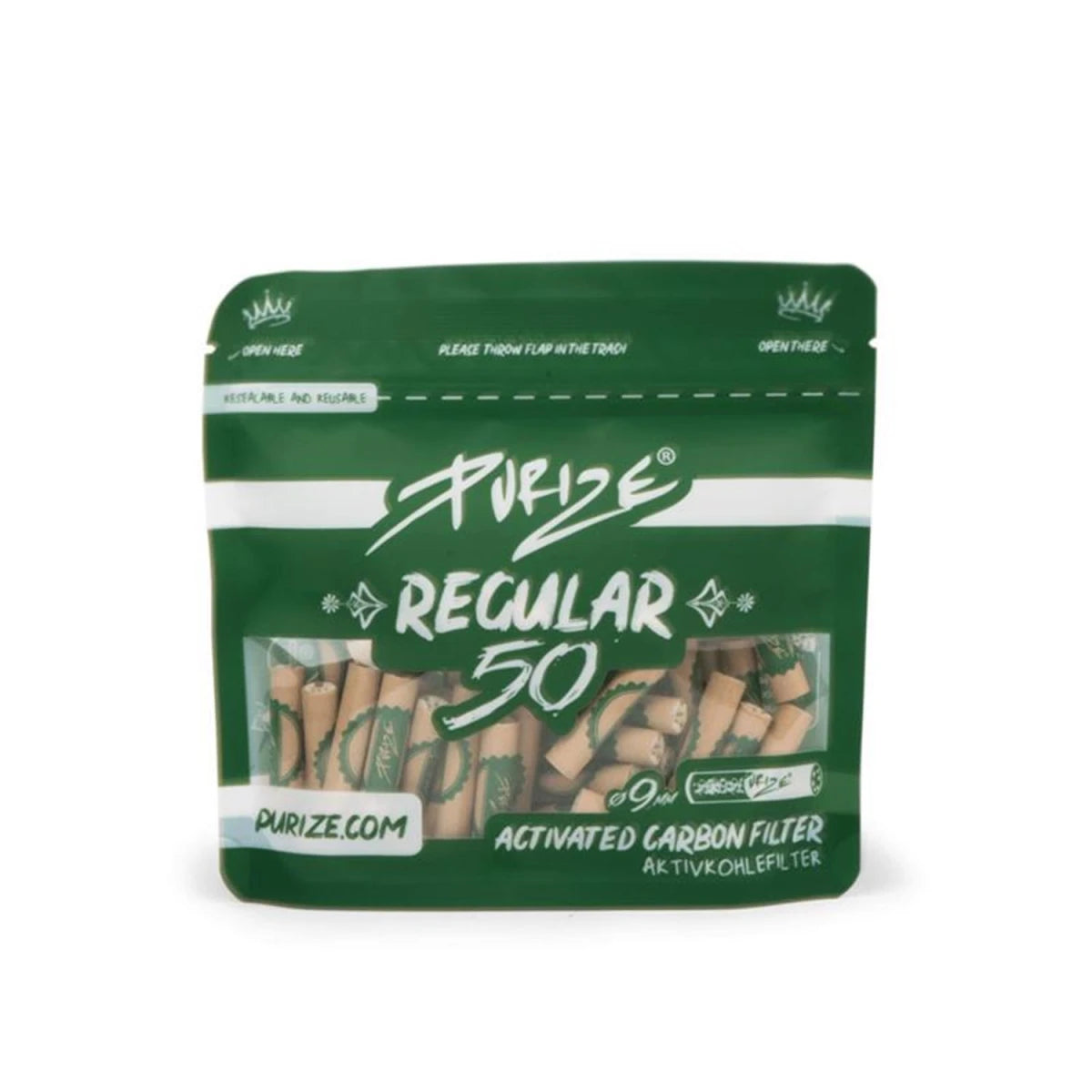 PURIZE Aktivkohlefilter Regular Size 9mm Bunt á 50 Filter