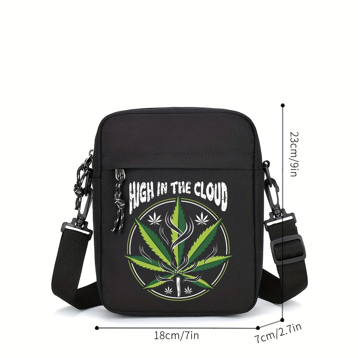 Freizeit Brusttasche mit Brokkoli Motiv "High in the Cloud"  - Große Kapazität, Umhängetasche mit Verstellbarem Gurt, Nylon, Schwarz