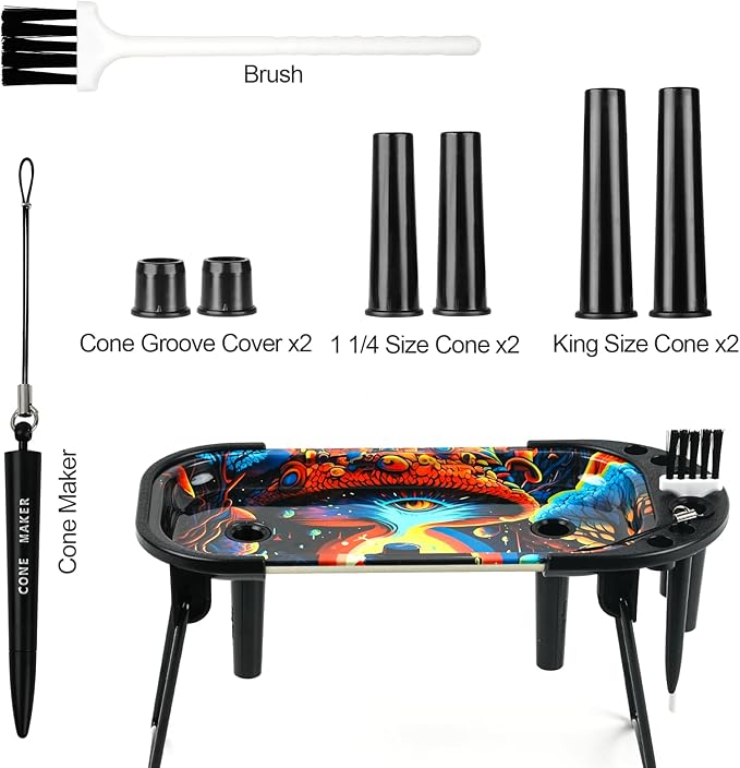 Metall Rolling Tray Cone Loader für King Size & 1 1/4 Größe Pre gerollt Kegel, Kegel Pre Roll Maschine umfasst klappbaren Stand Kegel Füller, Füller Trichter -Muti-Farbe