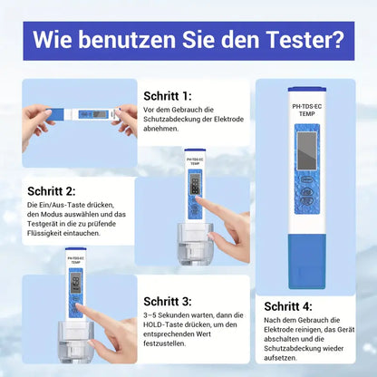 4-in-1 Digitales pH Messgerät Wasser – Präzises pH/TDS/EC/Temperatur Messgerät für Aquarium, Pool, Trinkwasser, Teich & Hydroponik