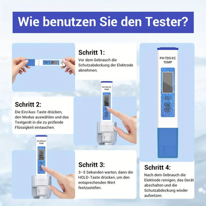 4-in-1 Digitales pH Messgerät Wasser – Präzises pH/TDS/EC/Temperatur Messgerät für Aquarium, Pool, Trinkwasser, Teich & Hydroponik