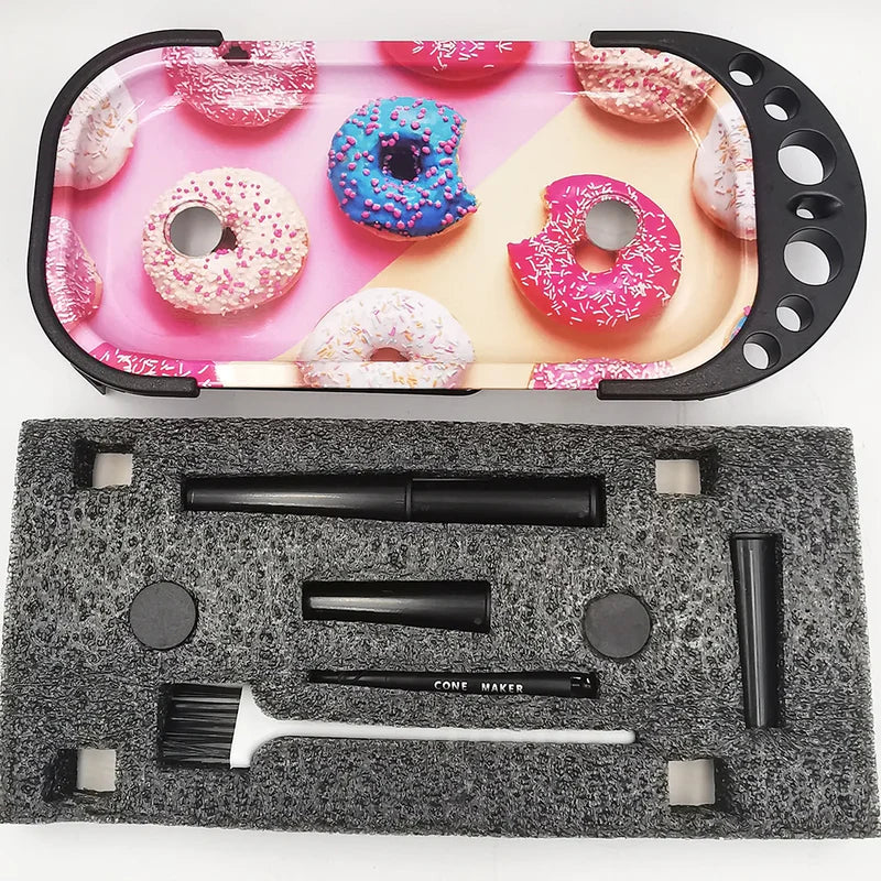 Metall Rolling Tray Cone Loader für King Size & 1 1/4 Größe Pre gerollt Kegel, Kegel Pre Roll Maschine umfasst klappbaren Stand Kegel Füller, Füller Trichter -Muti-Farbe