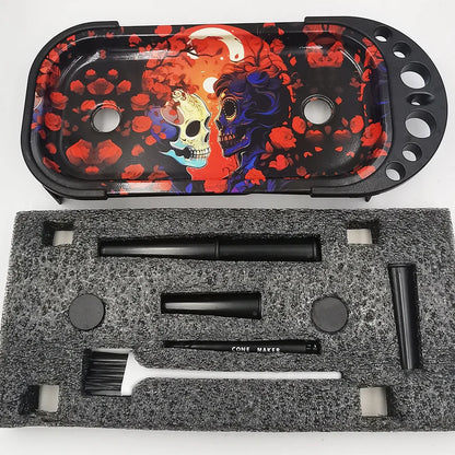 Metall Rolling Tray Cone Loader für King Size & 1 1/4 Größe Pre gerollt Kegel, Kegel Pre Roll Maschine umfasst klappbaren Stand Kegel Füller, Füller Trichter -Muti-Farbe