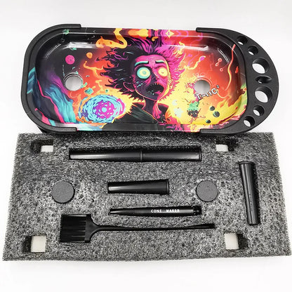 Metall Rolling Tray Cone Loader für King Size & 1 1/4 Größe Pre gerollt Kegel, Kegel Pre Roll Maschine umfasst klappbaren Stand Kegel Füller, Füller Trichter -Muti-Farbe