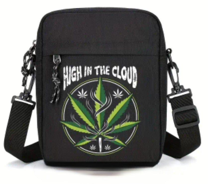 Freizeit Brusttasche mit Brokkoli Motiv "High in the Cloud"  - Große Kapazität, Umhängetasche mit Verstellbarem Gurt, Nylon, Schwarz