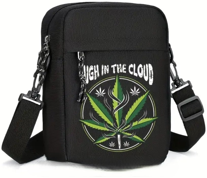 Freizeit Brusttasche mit Brokkoli Motiv "High in the Cloud"  - Große Kapazität, Umhängetasche mit Verstellbarem Gurt, Nylon, Schwarz