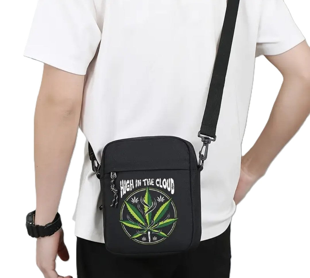 Freizeit Brusttasche mit Brokkoli Motiv "High in the Cloud"  - Große Kapazität, Umhängetasche mit Verstellbarem Gurt, Nylon, Schwarz