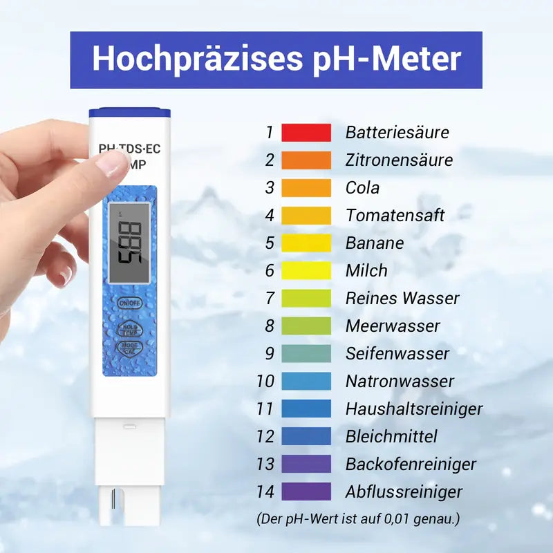 4-in-1 Digitales pH Messgerät Wasser – Präzises pH/TDS/EC/Temperatur Messgerät für Aquarium, Pool, Trinkwasser, Teich & Hydroponik