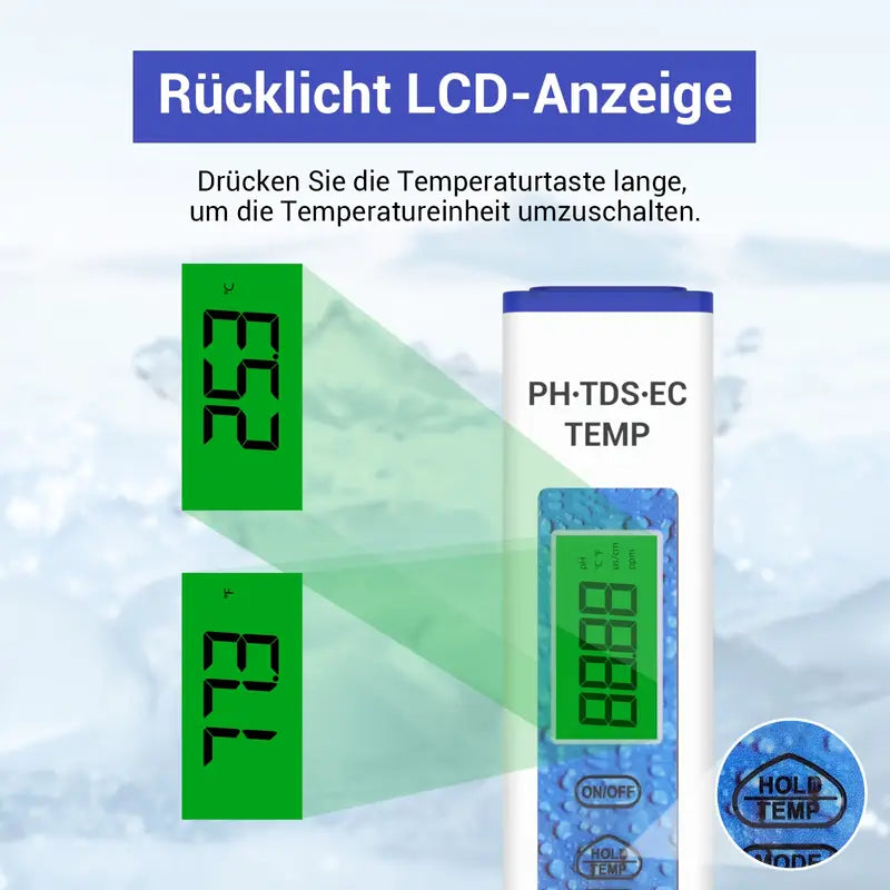 4-in-1 Digitales pH Messgerät Wasser – Präzises pH/TDS/EC/Temperatur Messgerät für Aquarium, Pool, Trinkwasser, Teich & Hydroponik