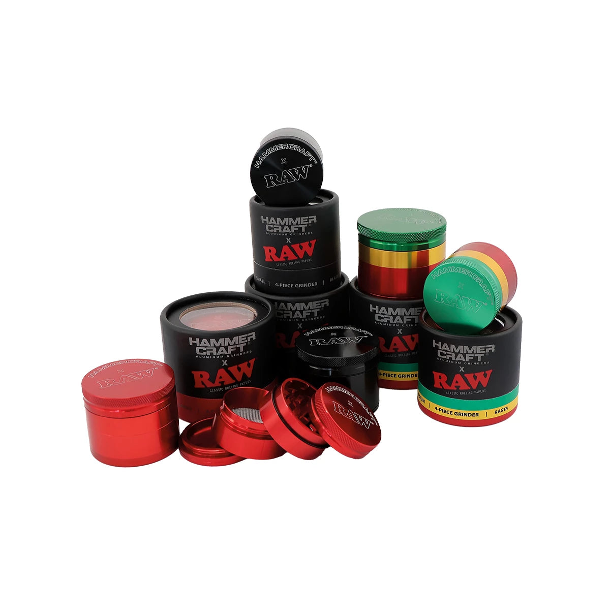 Hammercraft x RAW Grinder Rasta Aluminium 4-teilig Small Ø 49 mm
