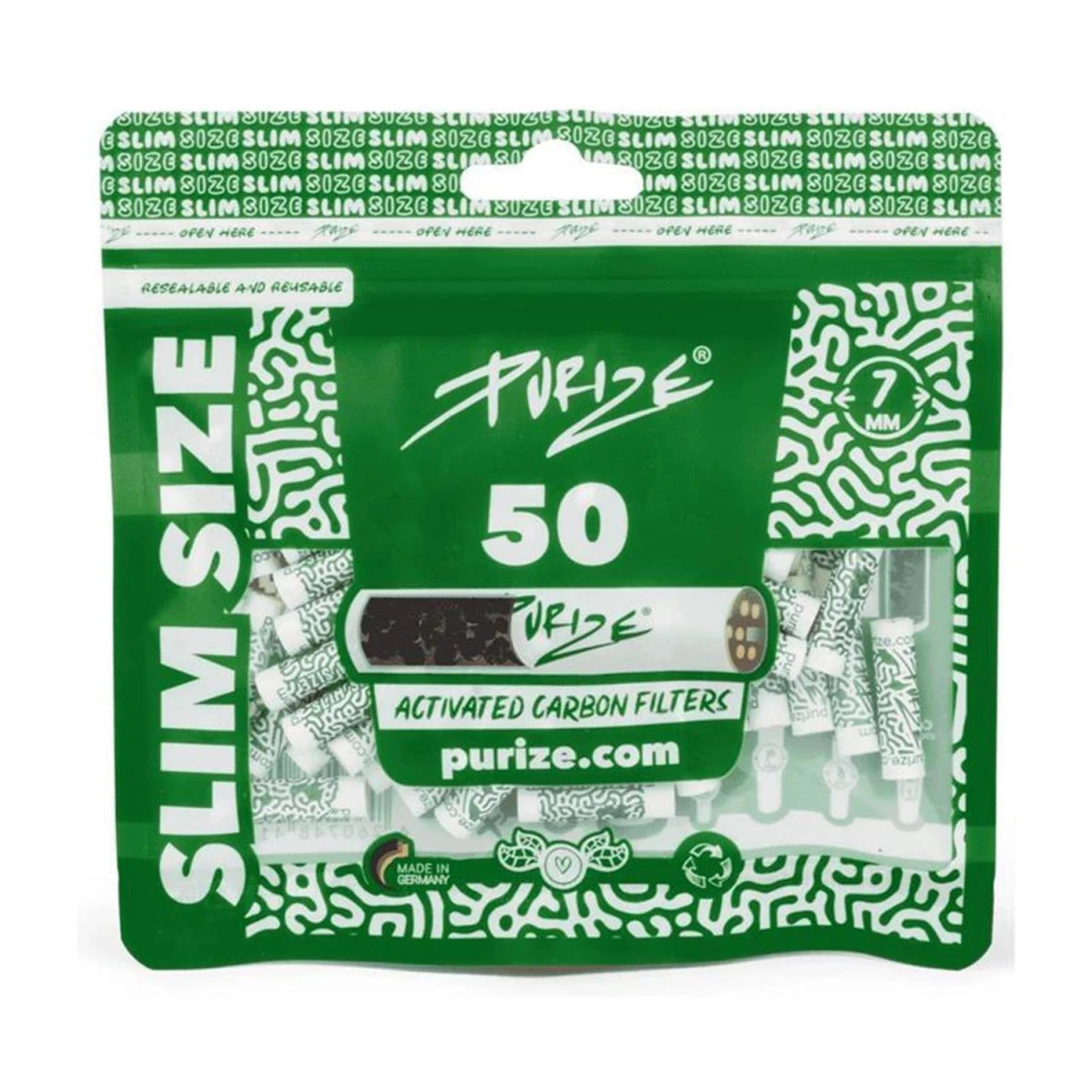 PURIZE Aktivkohlefilter Slim Size 7mm (50 Stück)