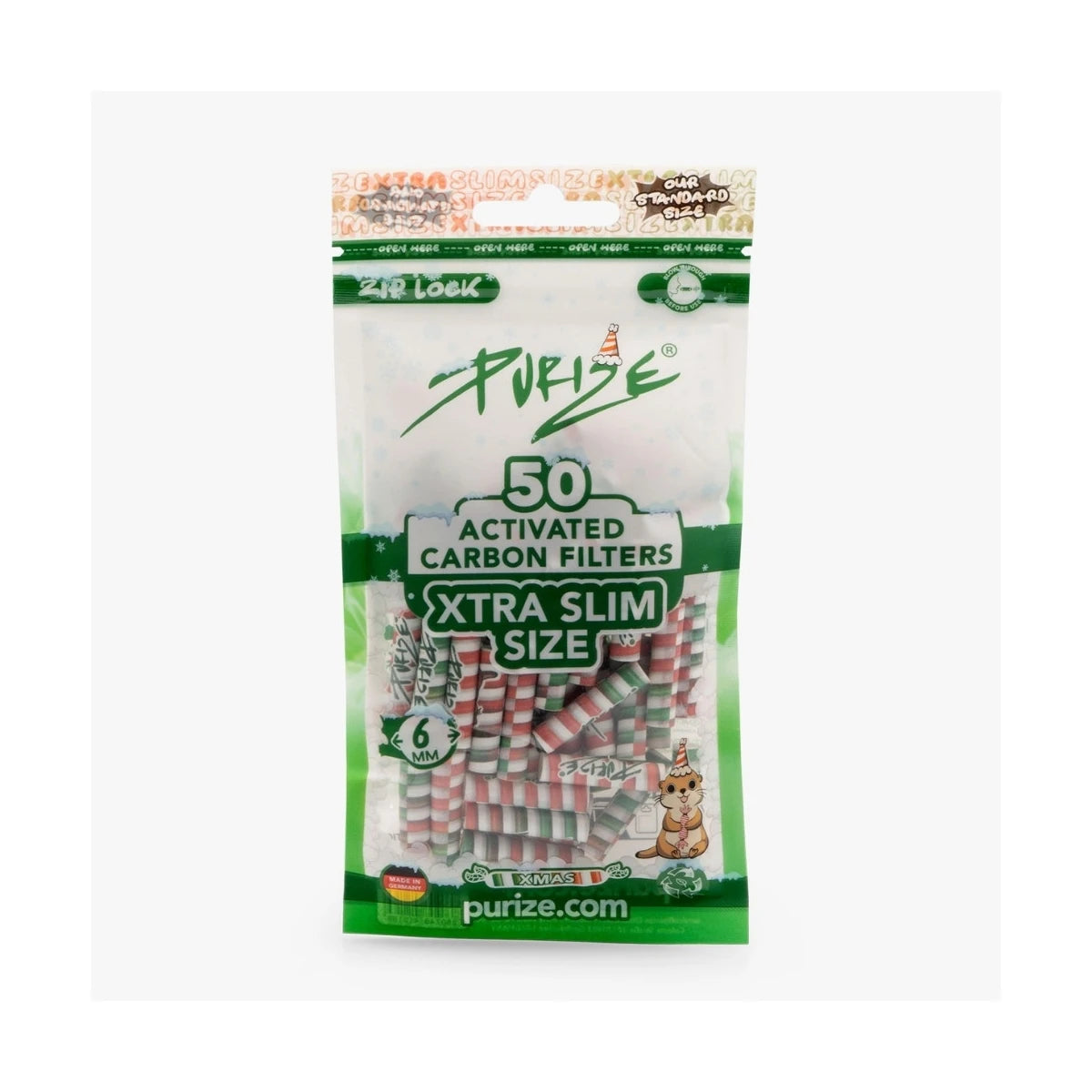 PURIZE Aktivkohlefilter XTRA Slim Size 6mm XMAS (50 Stück)